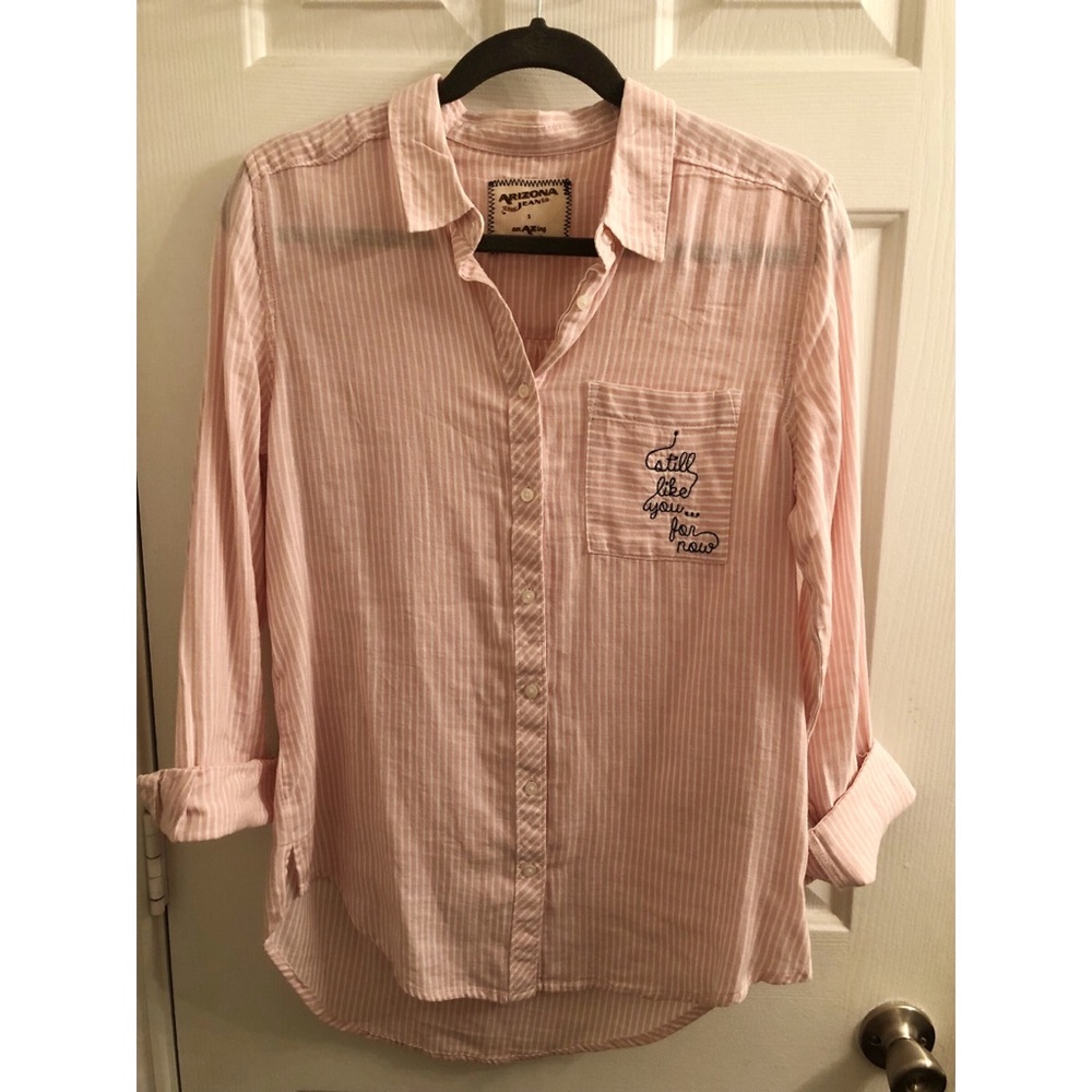 Arizona Jeans Graphic Striped Button Down Blouse